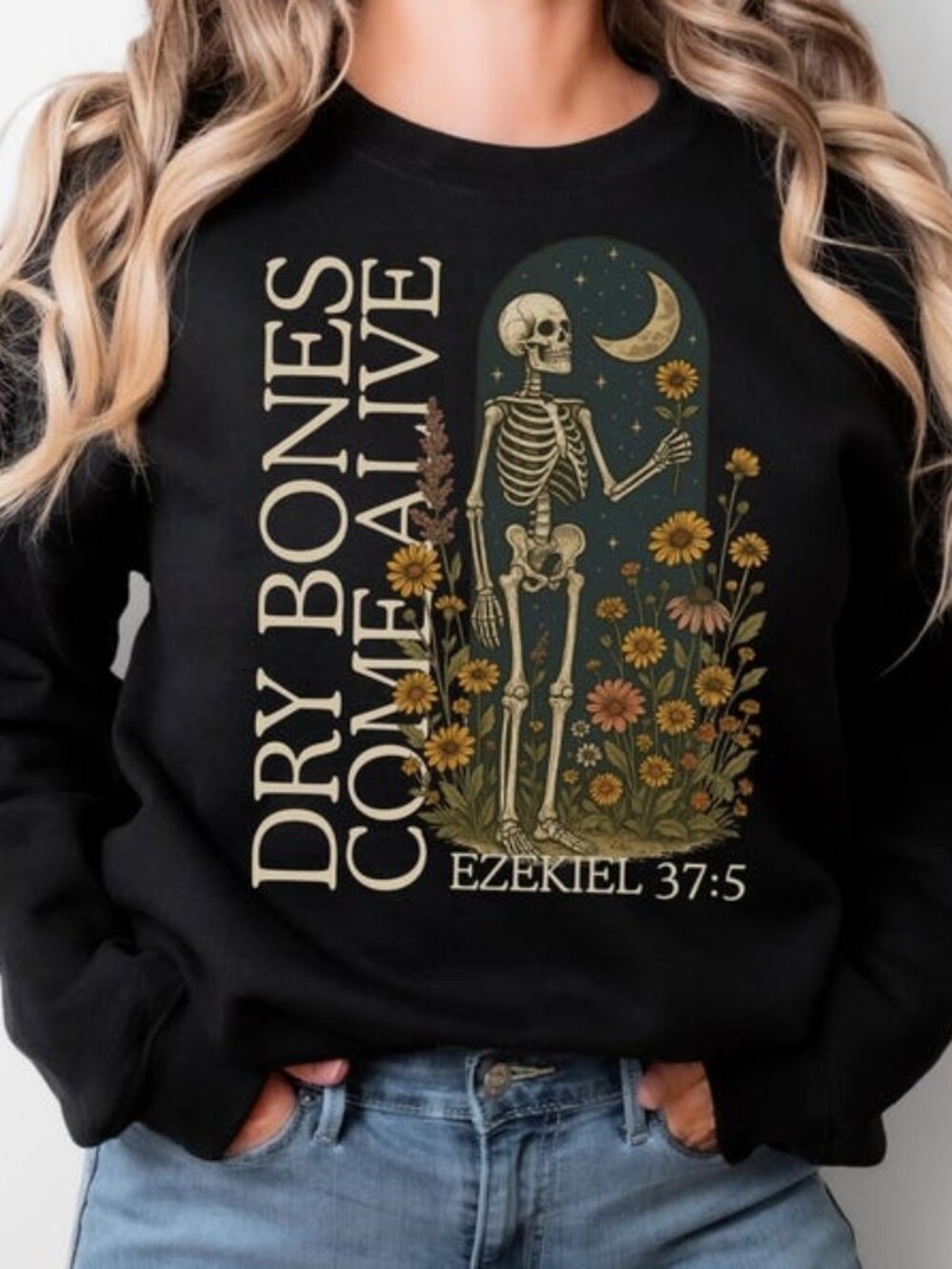 Christian Halloween Skeleton Sweater, Faith Inspired Fall Graphic